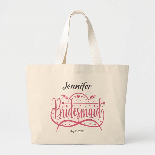 Grand Tote Bag Demoiselle d'honneur cœurs roses personnalisé grou (Devant)