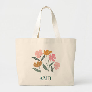 Grand Tote Bag Demoiselle d'honneur florale illustrée botanique m