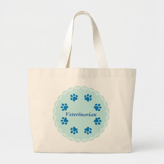Grand Tote Bag Dentelle bleue vétérinaire 8 avec les empreintes