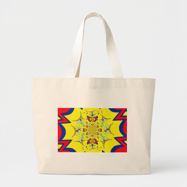 Grand Tote Bag Design en damas floral brillant et coloré (Devant)