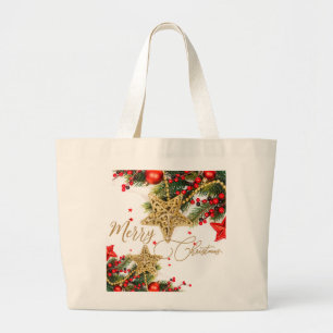 Grand Tote Bag Design moderne de Noël rouge et doré