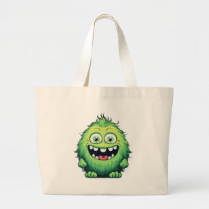 Grand Tote Bag Dessin animé de monstre vert mignon souriant