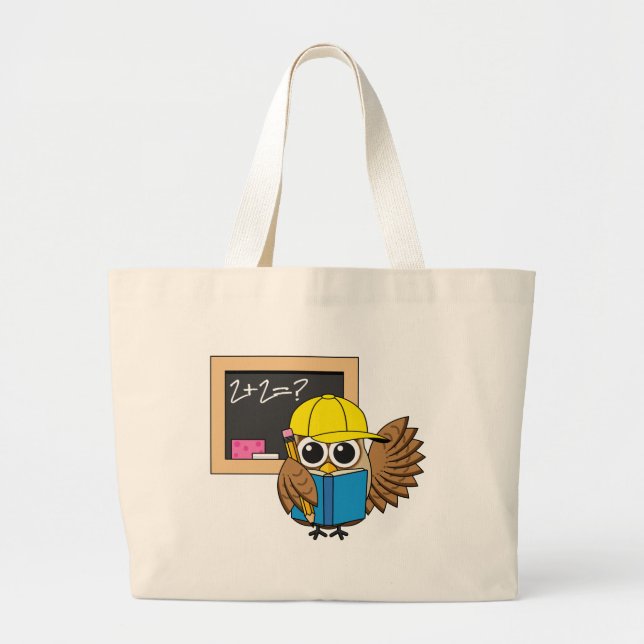 Grand Tote Bag Dessin de chouette écolière (Devant)