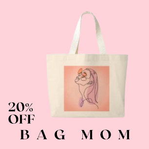 Grand Tote Bag Dessin de la face mince de la femme Lady