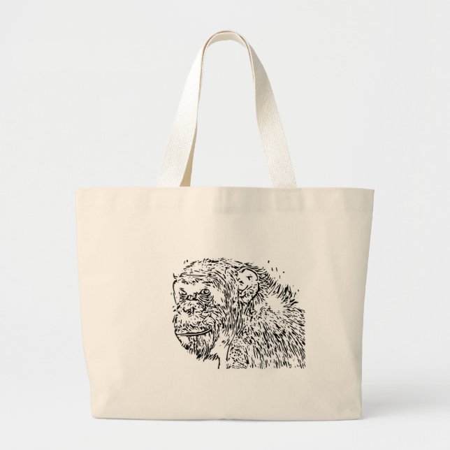 Grand Tote Bag Dessin sur le chimpanzé (Devant)