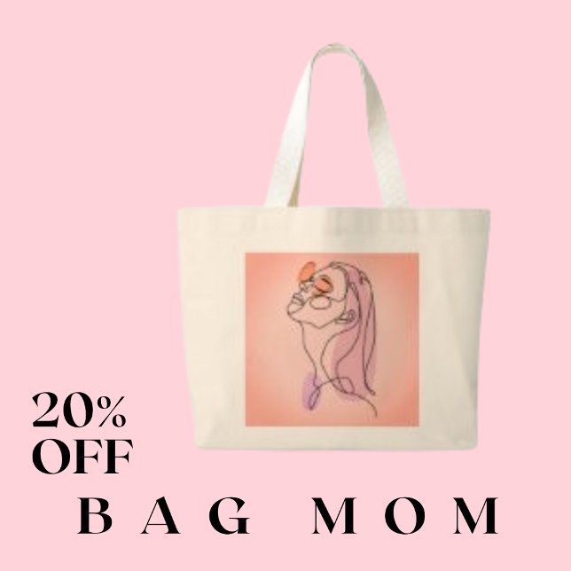 Grand Tote Bag Dessin Visage de la ligne femme (Créateur téléchargé)