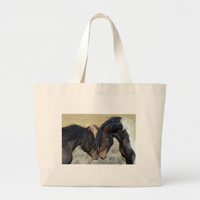 Grand Tote Bag Deux Chevaux Brown Sauvages Étonnants (Devant)