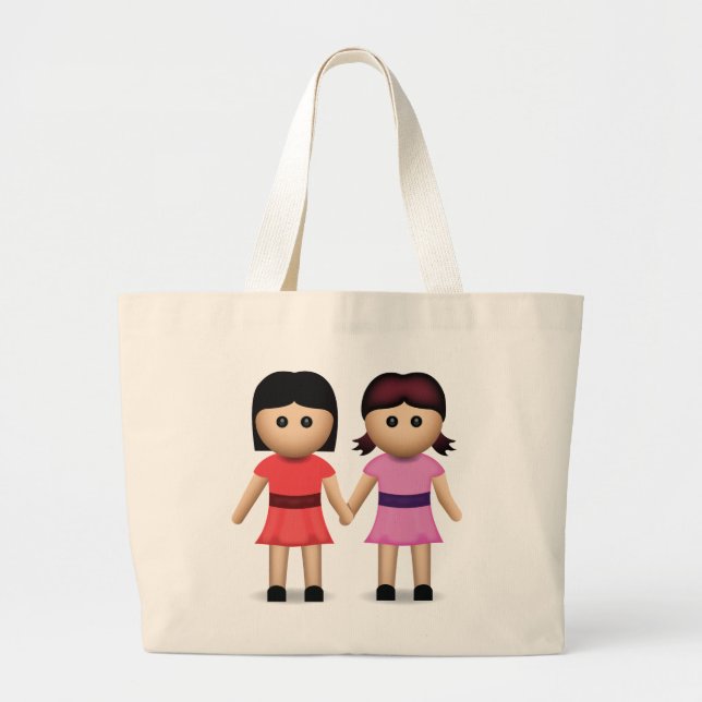 Grand Tote Bag Deux femmes tenant des mains Emoji (Devant)