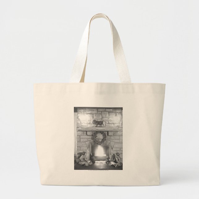 Grand Tote Bag Deux filles s'asseyant par une cheminée à Noël (Devant)