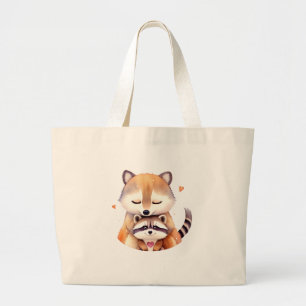 Grand Tote Bag Deux mignons ratons laveurs au coeur.
