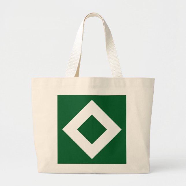Grand Tote Bag Diamant Vert, Bordure Blanche Gras (Devant)