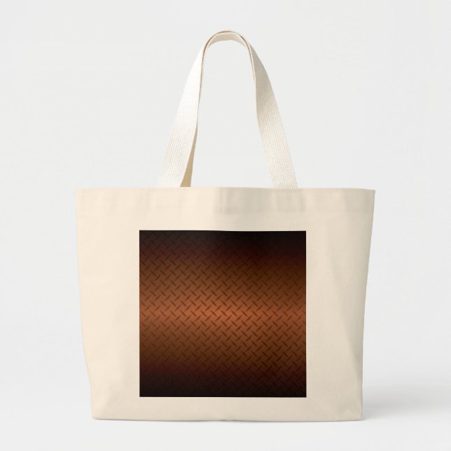 Grand Tote Bag Diamondplate Look Motif noir à fond de cuivre (Devant)