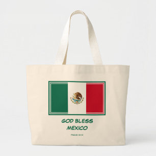 Grand Tote Bag DIEU BÉNISSE MEXIQUE Drapeau mexicain patriotique