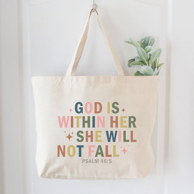 Grand Tote Bag Dieu est au sein de ses femmes chrétiennes Fondée  (God Is Within Her Christian Women Faith Based Large Tote Bag)