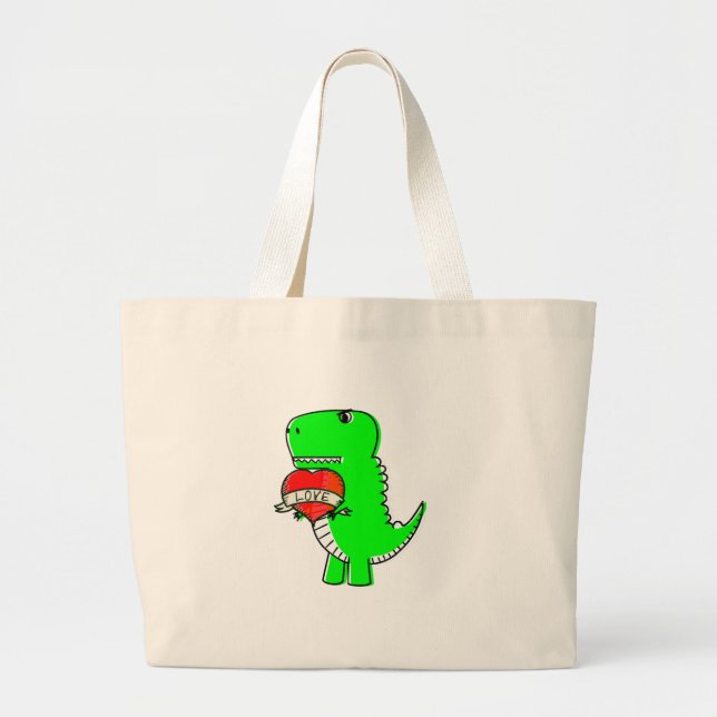 Grand Tote Bag Dinosaure de la Journée des Véntines (Devant)