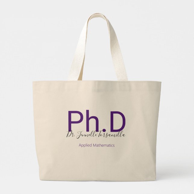 Grand Tote Bag Diplômé Purple Nom du diplôme Ph.D (Dos)