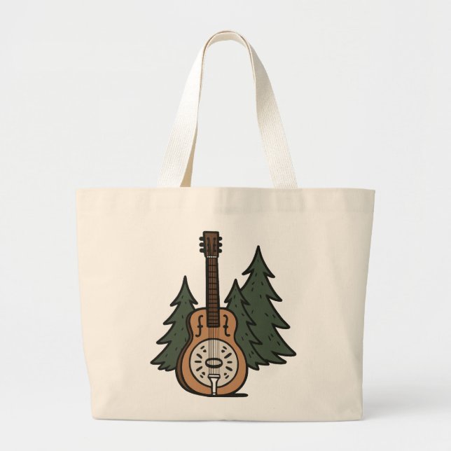 Grand Tote Bag Dobro Rustique Guitare & Pine Trees Design (Devant)