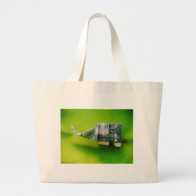 Grand Tote Bag Dollar facture origami éléphant sur arrière - plan (Devant)
