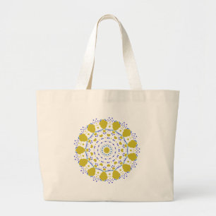 Grand Tote Bag Dot Mandala avec Coeurs et Feuilles