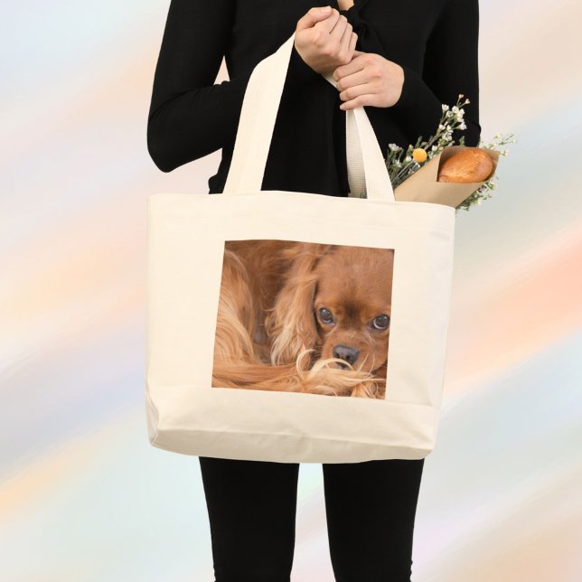Grand Tote Bag Douce Cavalier King Charles Spaniel Ruby (Créateur téléchargé)