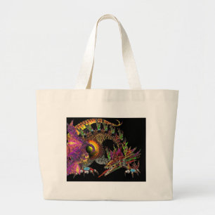 GRAND TOTE BAG DRAGO / DRAGON D'OR IMAGINAIRE EN PURPLE ET NOIR