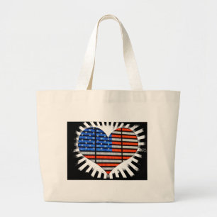 Grand Tote Bag Drapeau américain de coeur de patriote