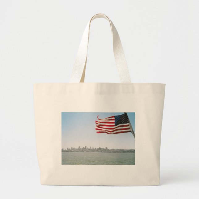 Grand Tote Bag Drapeau américain et littoral (Devant)