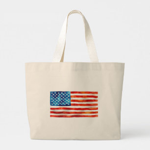 Grand Tote Bag Drapeau américain Peinture à l'aquarelle Artistiqu