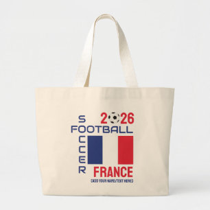 Grand Tote Bag Drapeau de FRANCE Football Nom personnalisé 2024 T