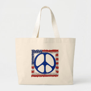 Grand Tote Bag Drapeau déchiré en lambeaux de paix