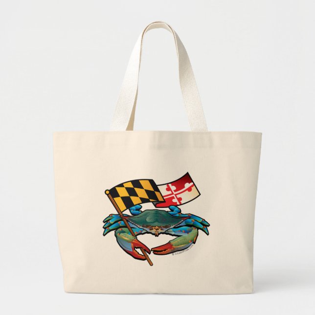 Grand Tote Bag Drapeau du Maryland de crabe bleu (Devant)