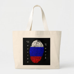 Grand Tote Bag Drapeau russe d'empreinte digitale de contact
