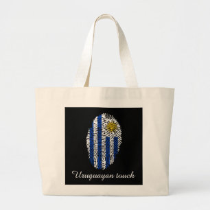 Grand Tote Bag Drapeau uruguayen d'empreinte digitale de contact