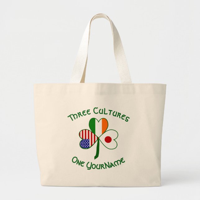 Grand Tote Bag Drapeaux irlandais américains japonais Shamrock Vo (Devant)