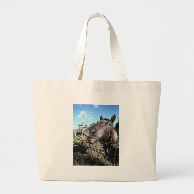 Grand Tote Bag Drôle Cheval brun visage (Devant)