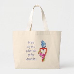 Grand Tote Bag Drôle Citation de jardinage, Bluebird