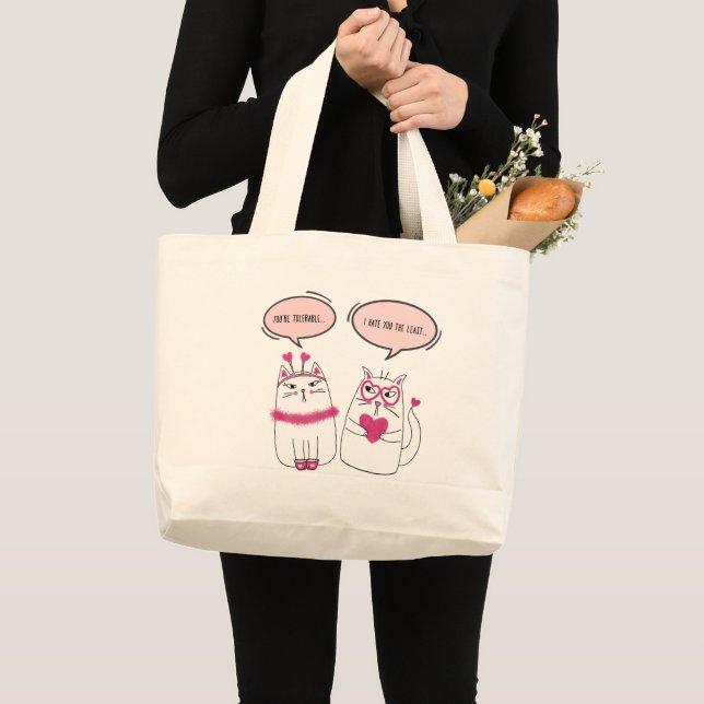 Grand Tote Bag Drôle, cynique Saint Valentin Chat (Devant (produit))