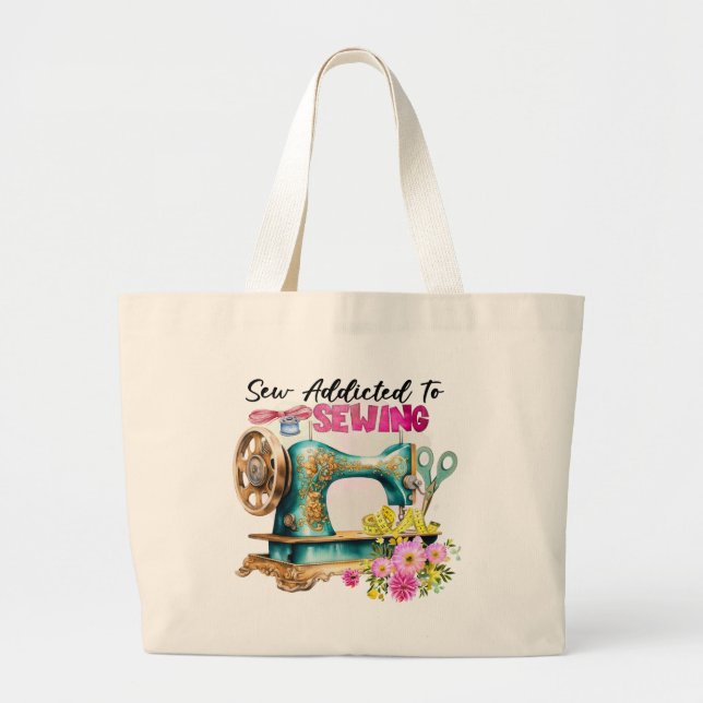 Grand Tote Bag drôle de dépendance à la couture de mot art (Devant)
