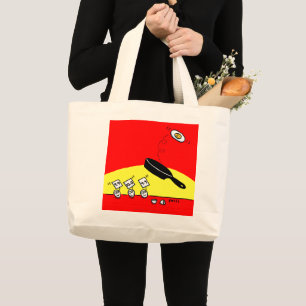 Grand Tote Bag Drôle Egg Gymnastique Dessin Art Rouge et Jaune