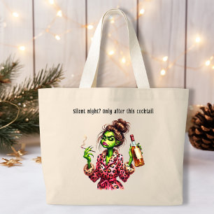 Grand Tote Bag Drôle Noël Grumpy Green Furry Femmes