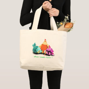 Grand Tote Bag Drôle Poulets En Attente Oeuf À Hatch - Texte Pers