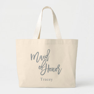 Grand Tote Bag Dusty Blue Maid Of Honor Lettrage Script