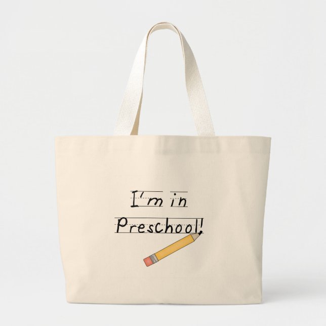 Grand Tote Bag École maternelle rayée de papier et de crayon (Devant)