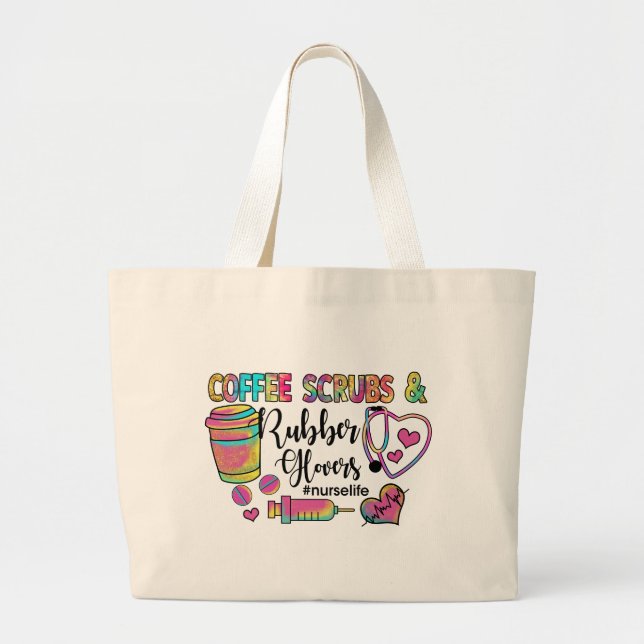 Grand Tote Bag Écrans de café et gants en caoutchouc Infirmière (Devant)