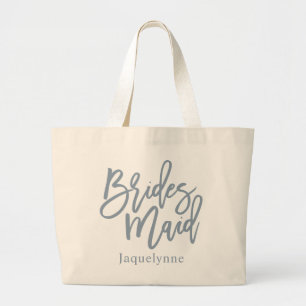 Grand Tote Bag Écriture Demoiselle d'Honneur Bleu Poussiéreux