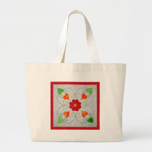Grand Tote Bag Édredon fantaisie de coeurs - bloc #2