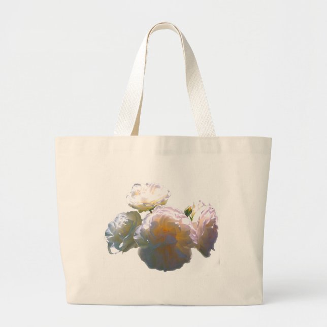 Grand Tote Bag Elégant blanc pêche orange roses (Devant)