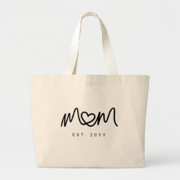 Grand Tote Bag Élégant Cœur de Script Noir Nouveau Maman Établie 