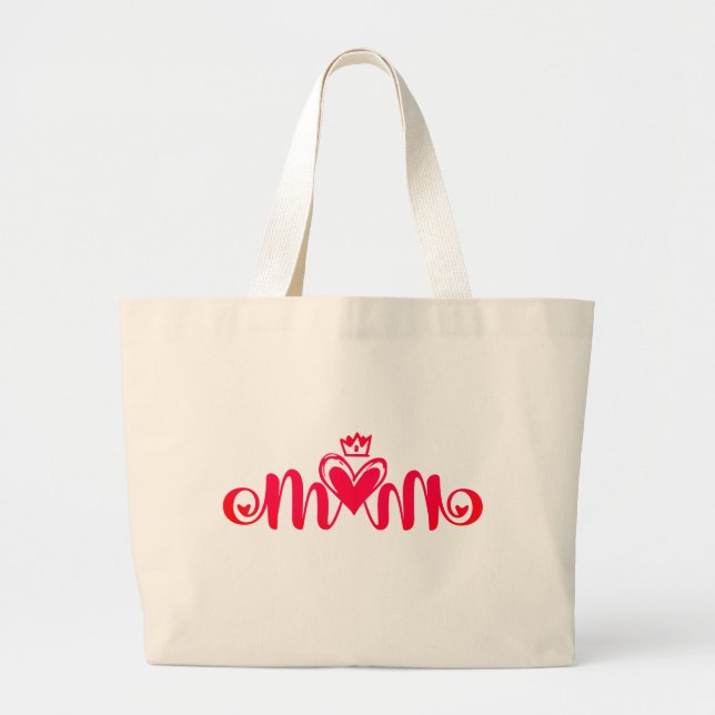 Grand Tote Bag Elégant Design Texte Maman Avec Coeur (Devant)