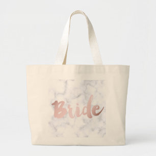 Grand Tote Bag élégant faux rose or "marié" marbre blanc